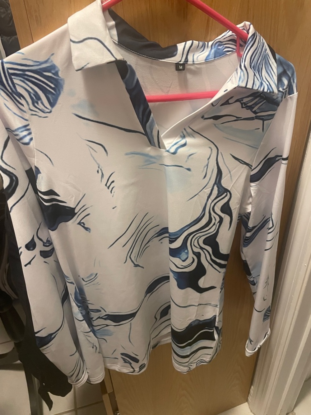 en's White & Blue arbled Long-Sleeve Shirt - Brand